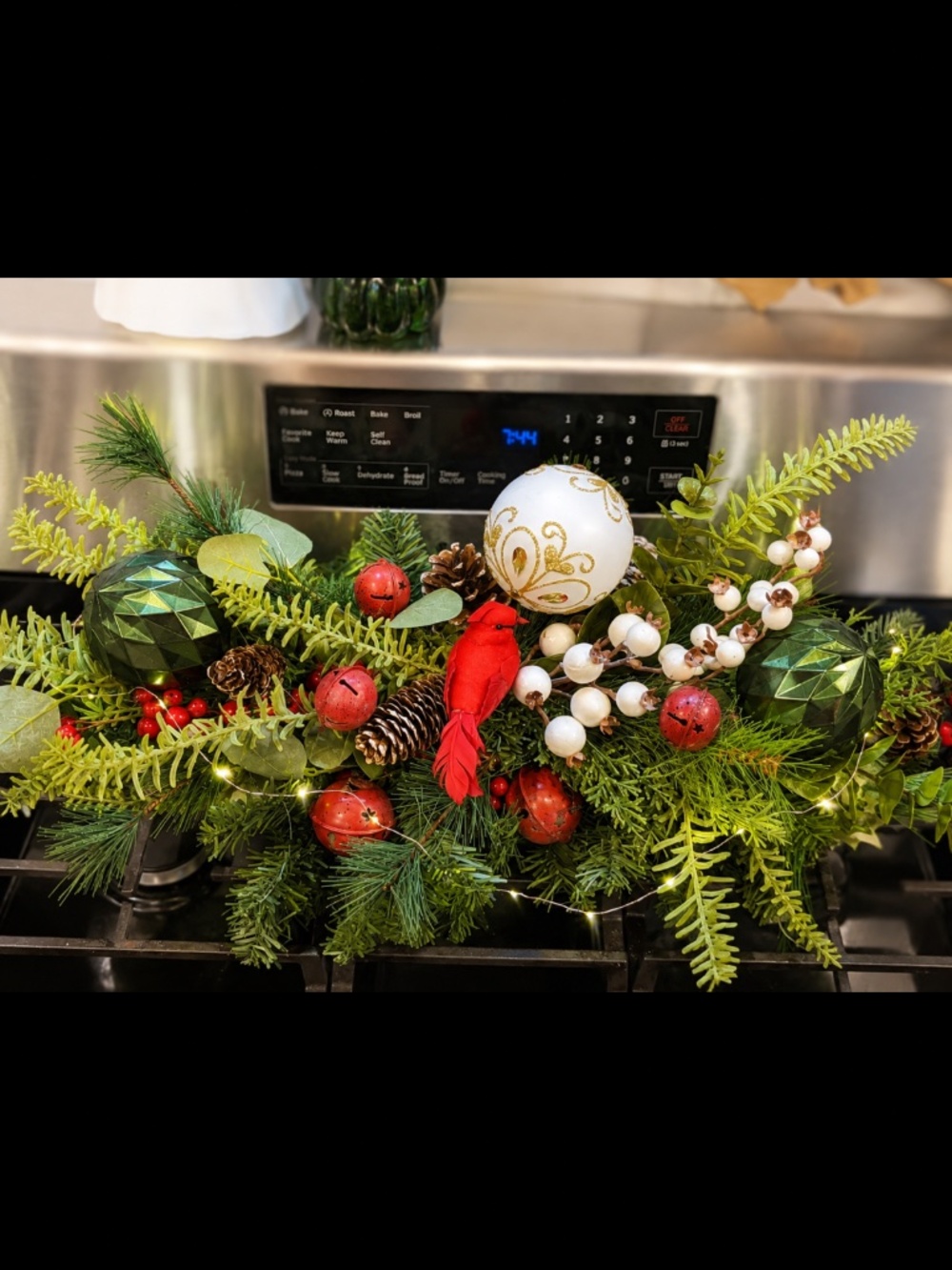 Handmade Lighted Christmas Cardinal Centerpiece Evergreen Holiday Decor